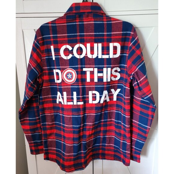 Disney Marvel Captain America Plaid Flannel Shirt Jacket Red & Blue Size S NWT - Picture 3 of 13
